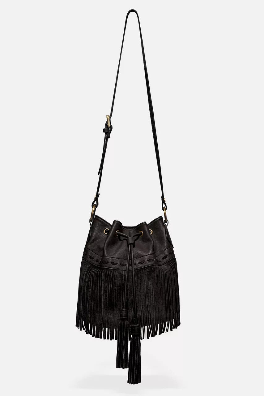 Johnny Was ITALIAN LEATHER FRINGE BUCKET BAG