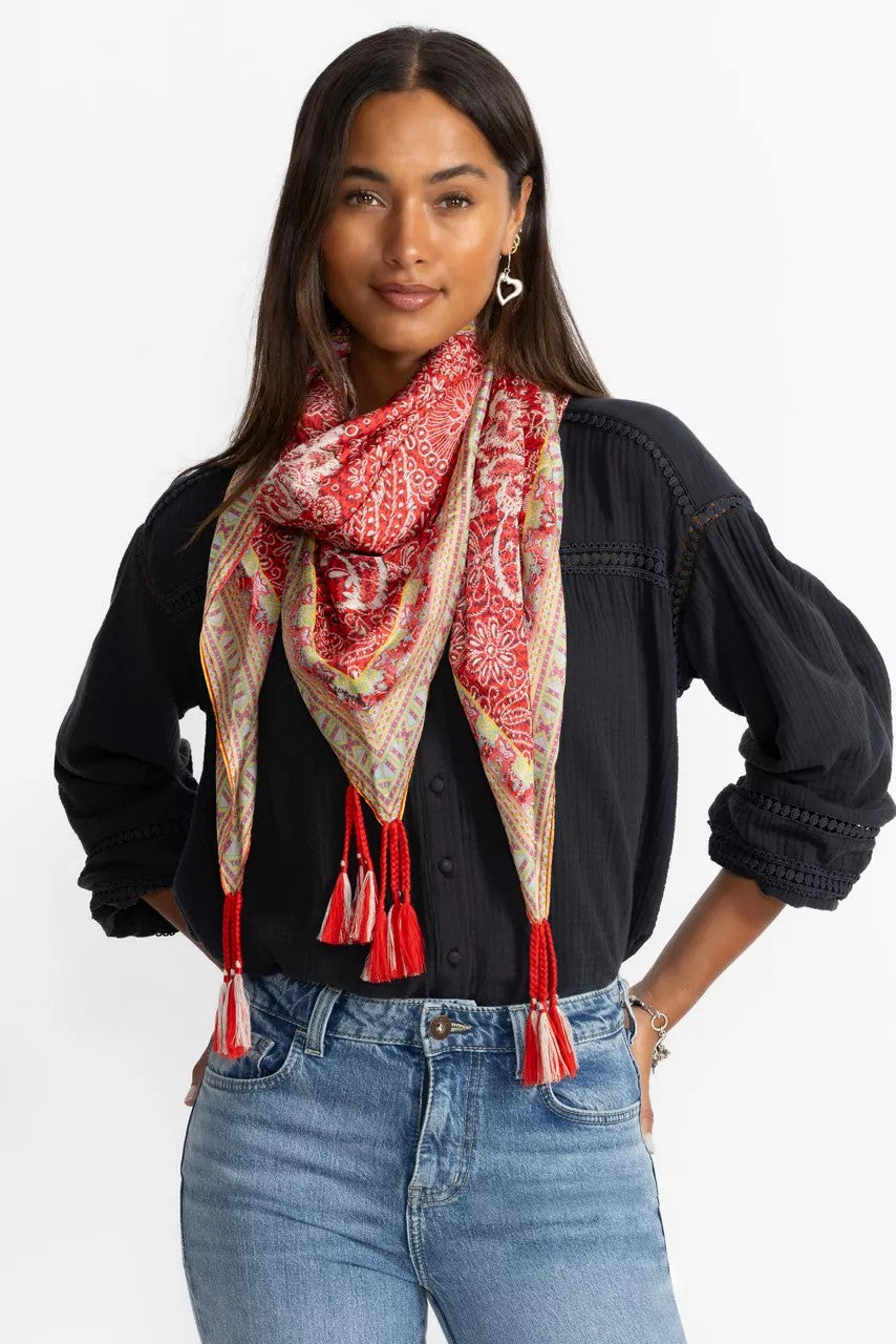 Johnny Was RED LACE SILK SCARF
