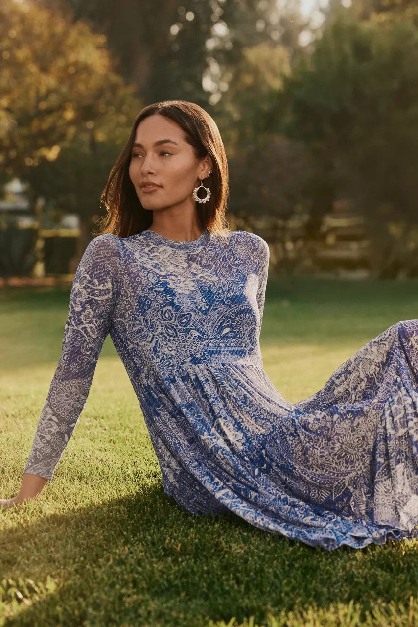Johnny Was LONG SLEEVE MESH TIERED DRESS