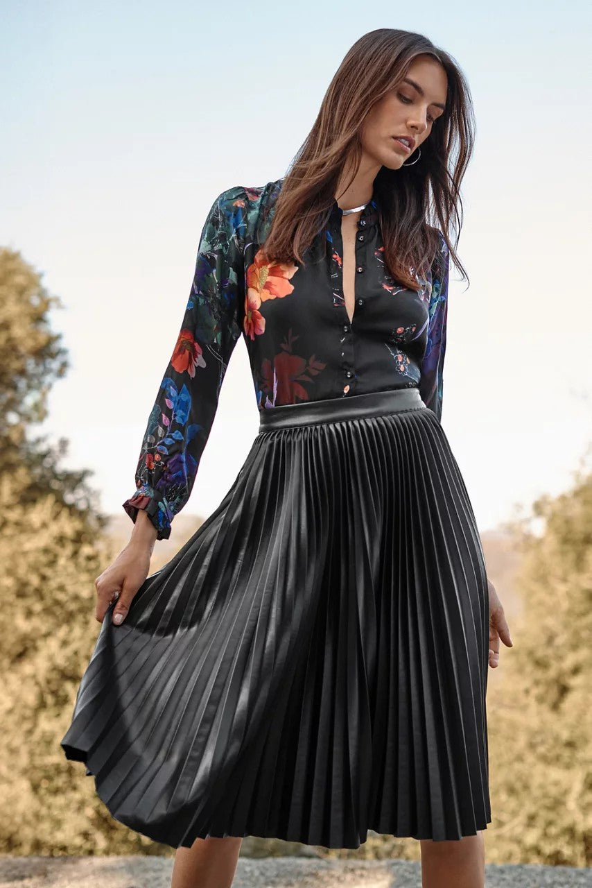 Johnny Was EMMI VEGAN LEATHER PLEATED SKIRT