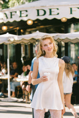 Lila Satin Mini Dress: White Mini Dress for Bridal Shower | Nana Jacqueline