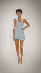 Samantha Knit Dress: Blue Mini Dress for Country Club Brunch | Nana Jacqueline