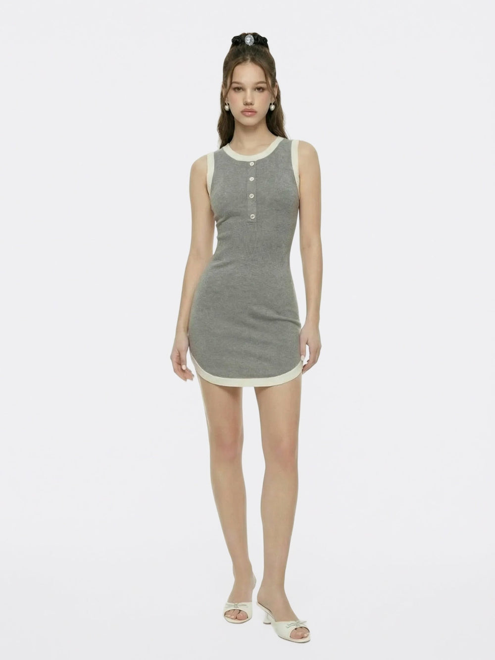 Grey Contrast-Trim Knit Mini Dress | Nana Jacqueline