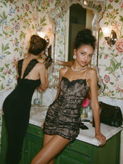 Mara Crystal-Strap Ruched Black Dress | Nana Jacqueline