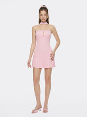 Pink Reverse Halter Knit Flared Dress | Nana Jacqueline