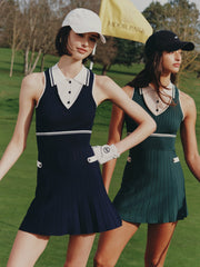Navy Colorblock Knit Dress with Faux Pleated Skirt | Nana Jacqueline