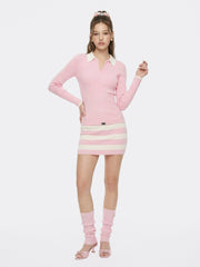 Pink Striped Knit Dress with Contrast Collar | Nana Jacqueline