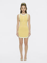 Yellow Contrast-Trim Knit Mini Dress | Nana Jacqueline