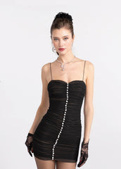 Cristalle Mesh Mini Dress: Black Mini Dress for Cocktail Party | Nana Jacqueline