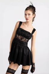 Naomi Lace Satin Mini Dress: Black Mini Dress for Cocktail Party | Nana Jacqueline