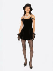 Chantal Bow Velvet Mini Dress: Black Mini Dress for Cocktail Party | Nana Jacqueline