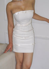 Lucie Bow Dress: White Mini Dress for Bridal Shower | Nana Jacqueline