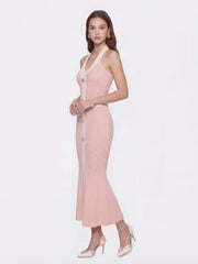 Giana Contrast Halter Knit Blush Pink Maxi Dress | Nana Jacqueline