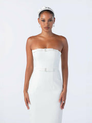 Demi Bow Dress: White Midi Dress for Bridal Shower | Nana Jacqueline