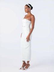 Demi Bow Dress: White Midi Dress for Bridal Shower | Nana Jacqueline
