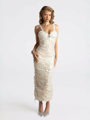 Adele Diamond Dress: Gold Midi Dress for Cocktail Party | Nana Jacqueline