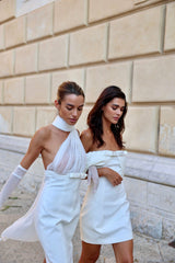 Camella Dress: White Midi Dress for Rehearsal Dinner | Nana Jacqueline
