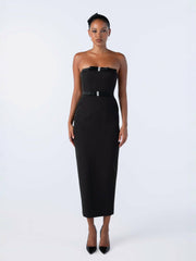 Demi Bow Dress: Black Midi Dress for Cocktail Party | Nana Jacqueline