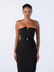 Demi Bow Dress: Black Midi Dress for Cocktail Party | Nana Jacqueline