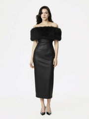 Gabrielle Fur Maxi Dress: Black Maxi Dress for Cocktail Party | Nana Jacqueline