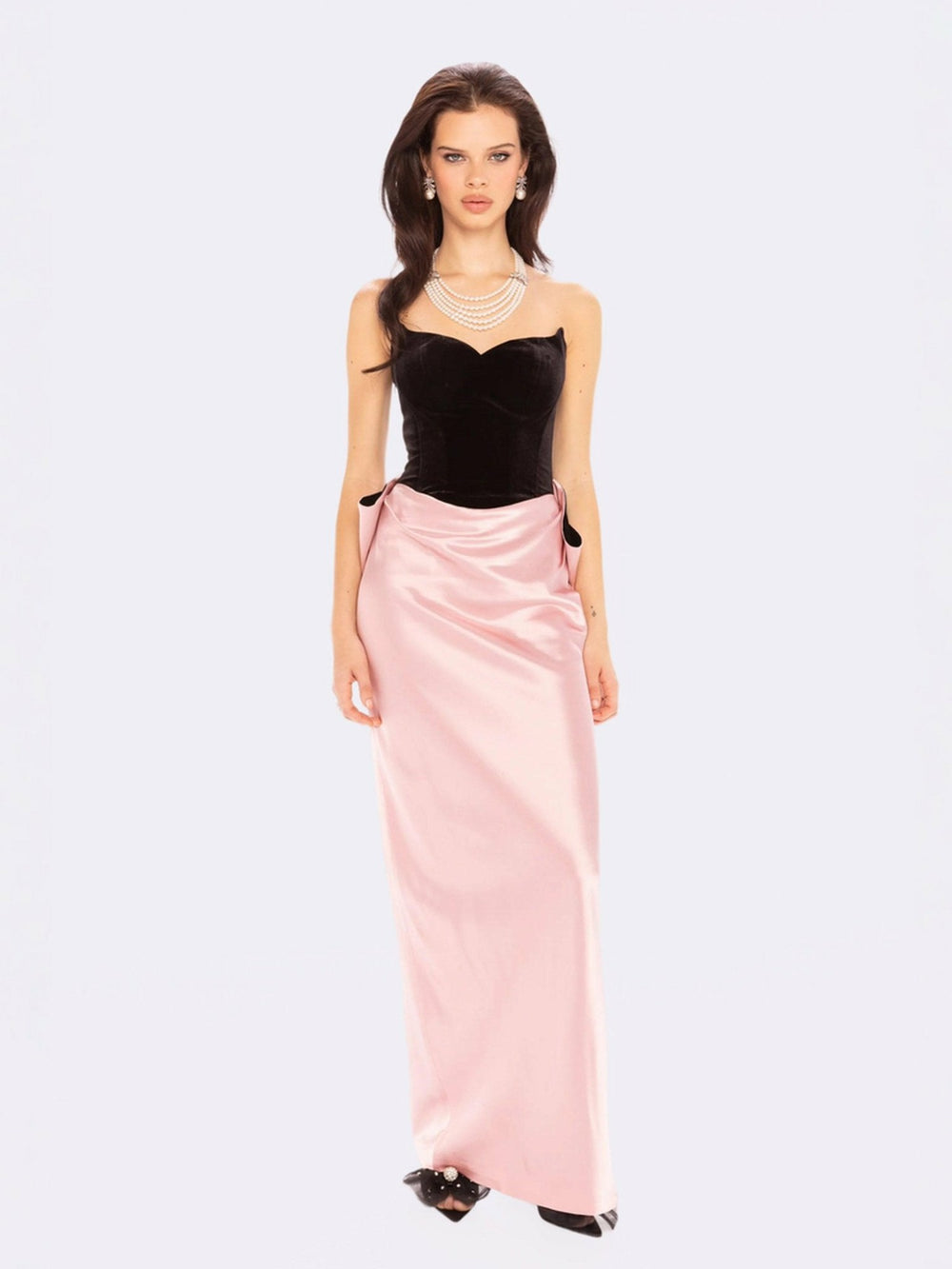Amor Strapless Velvet Maxi Dress: Black Pink Maxi Dress for Cocktail Party | Nana Jacqueline