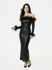 Neva Sequin Maxi Dress: Black Maxi Dress for Cocktail Party | Nana Jacqueline