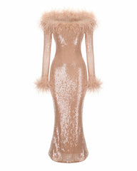 Neva Sequin Maxi Dress: Nude Maxi Dress for Formal Event | Nana Jacqueline