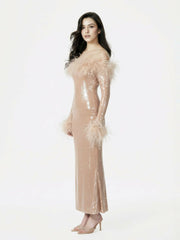 Neva Sequin Maxi Dress: Nude Maxi Dress for Formal Event | Nana Jacqueline