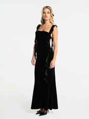 Caroline Velvet Dress: Black Maxi Dress for Cocktail Party | Nana Jacqueline