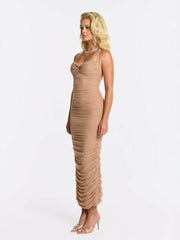 Francesca Dress: Beige Midi Dress for Cocktail Party | Nana Jacqueline