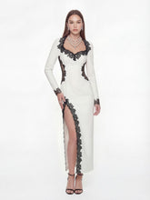 Adriana Lace Trim High-Slit Ivory Maxi Dress | Nana Jacqueline