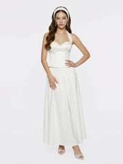 White Satin Halter Top with Crystal Bow | Nana Jacqueline