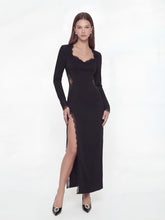 Adriana Lace High-Slit Black Acetate Maxi Dress | Nana Jacqueline