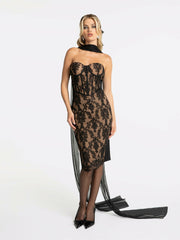 Elsa Lace Dress: Black Midi Dress for Cocktail Party | Nana Jacqueline
