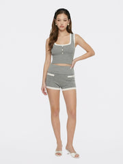 Grey Knit Shorts with Fold-Over Waistband | Nana Jacqueline