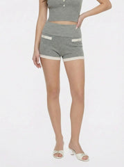 Grey Knit Shorts with Fold-Over Waistband | Nana Jacqueline