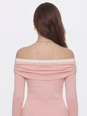 Colette Off-Shoulder Contrast Knit Blush Pink Top | Nana Jacqueline