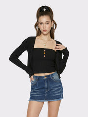Black Cropped Ribbed Knit Cardigan | Nana Jacqueline