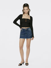 Black Cropped Ribbed Knit Cardigan | Nana Jacqueline