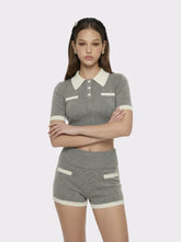 Grey Knit Top with White Contrast Collar | Nana Jacqueline