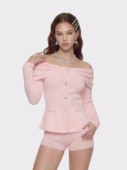 Brigitte Off-Shoulder Knit Pink Top: Pink Knit Top for Brunch | Nana Jacqueline