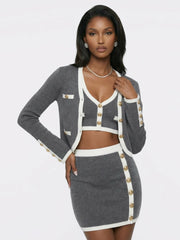 Grey Contrast-Trim Knit Three-Piece Set – Grey | Nana Jacqueline