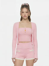 Pink Cropped Ribbed Knit Cardigan | Nana Jacqueline