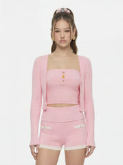 Pink Cropped Ribbed Knit Cardigan | Nana Jacqueline