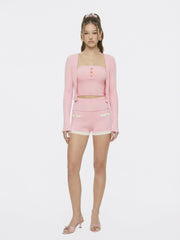 Pink Cropped Ribbed Knit Cardigan | Nana Jacqueline