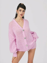 Alexis Cardigan + Scarf Set: Pink Knit Set for Resort Brunch | Nana Jacqueline