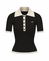 Hazel Polo Top: Black Knit Top for Country Club Brunch | Nana Jacqueline
