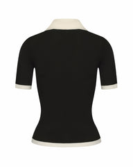 Hazel Polo Top: Black Knit Top for Country Club Brunch | Nana Jacqueline