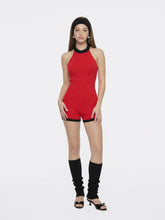 Red Contrast Halter Knit Romper | Nana Jacqueline