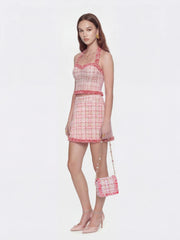 Bianca Metallic-Woven Tweed Pink A-Line Skirt | Nana Jacqueline